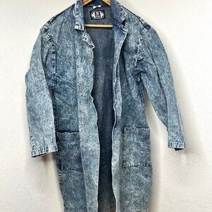 Vintage Rag City Blues Los Angeles Denim Duster Long Coat Size M Acid Washed USA